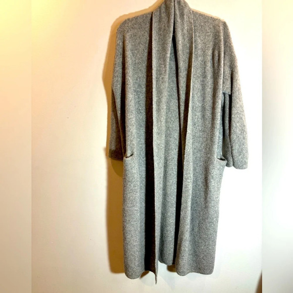 COMMUNITY Sz S Wool Yak Long Line Open Front Foldable  Collar Pocket Cardigan - Picture 1 of 9